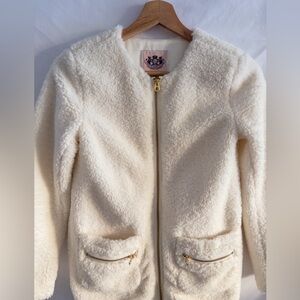 Juicy Couture Sherpa Teddy Zip Jacket Cream Gold Hardware Size 10 Small